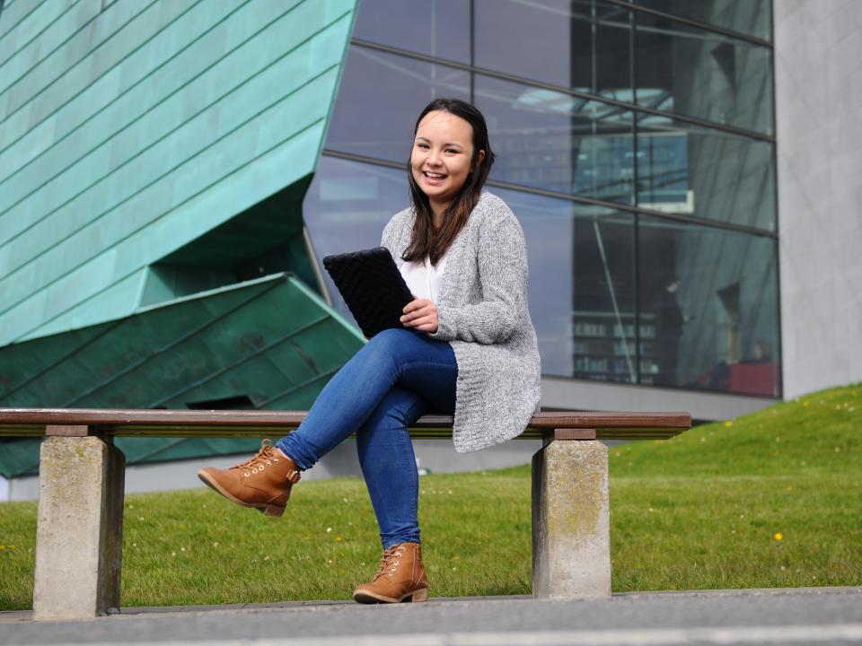 Female student outside GMIT Galway campus