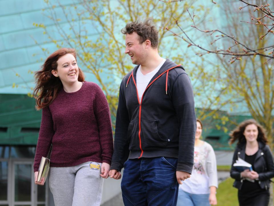 Four students outside GMIT Galway campus