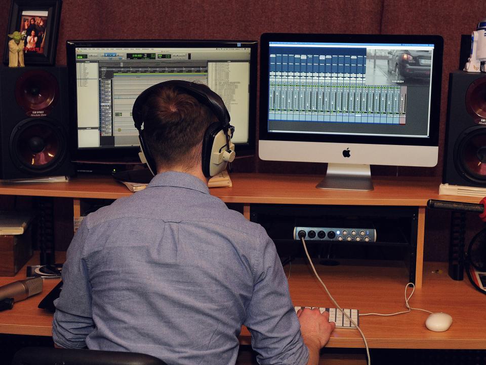 Student at work in editing suite