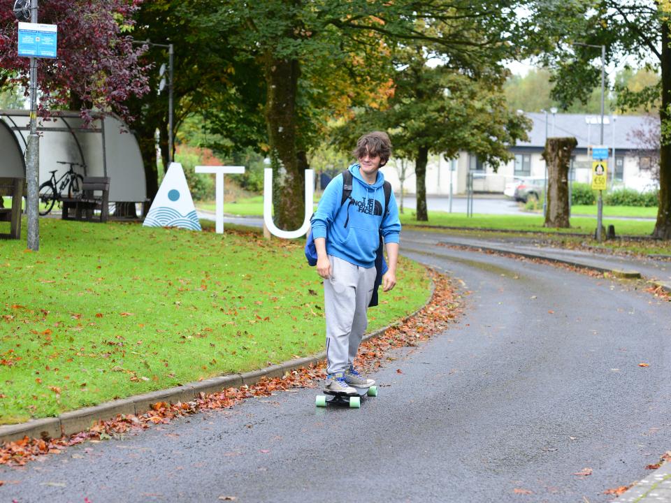 ATU Mayo student on skateboard