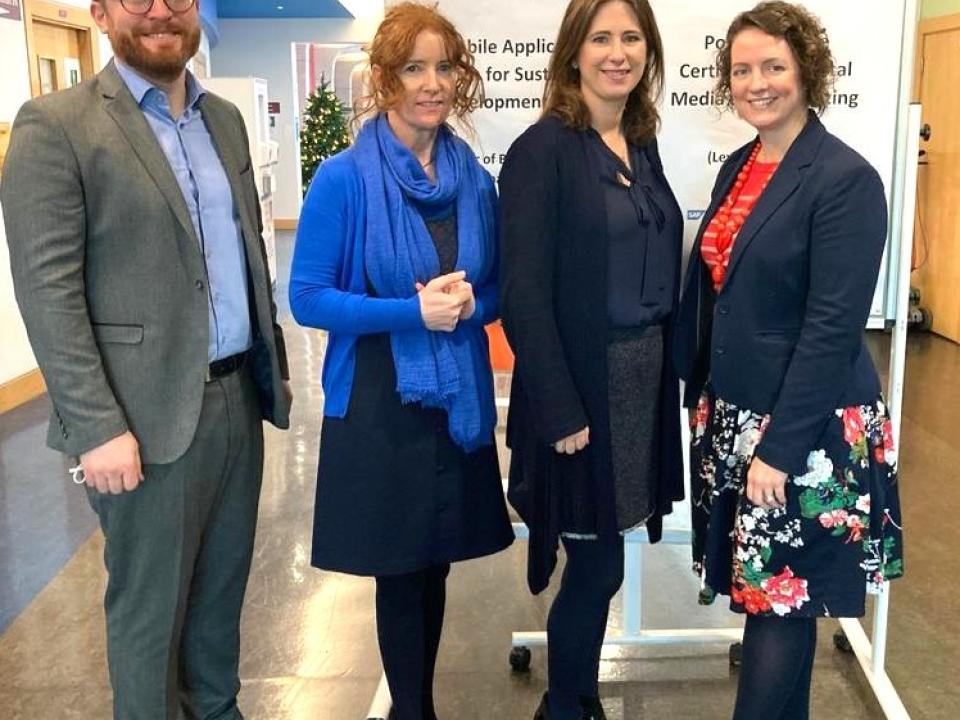<p>Organisers of the ATU-MTU and SAP Academic Poster Competition and Exhibition, L to R:<br />
ATU Galway-Mayo lecturers Dr Michael Moran, Dr Miriam McSweeney, Laura Hegarty, and Dr Meghan Drury-Grogan, Head of Dept, ATU Galway-Mayo.</p>
