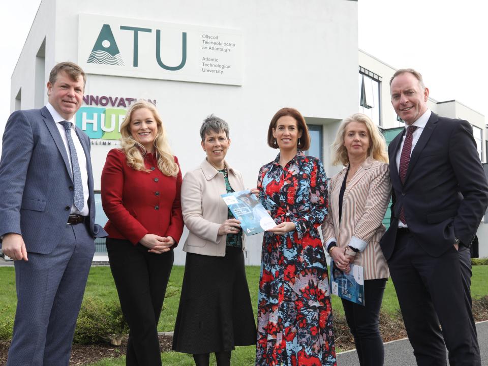 <p>Photo: Aengus McMahon</p>

<p>left to right: Dr Eugene McCarthy, Head of Department of Analytical, Biopharmaceuticals and Medical Sciences, School of Science and Computing, ATU; Dr Sinead Keogh, Head of Sectors, Director of Engineering and Medtech, Ibec; Dr Orla Flynn, President of ATU; Minister Hildegarde Naughton; Dr Ann O’Connell, Head of Funded Projects, Ibec; Paul Healy, Chief Executive of Skillnet Ireland.</p>
