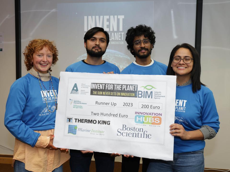 <p>Picture captions [Photographer Mike Shaughnessy. No repro fee]</p>

<p><br />
Photo 2.<br />
Runners up “Eat Smart”, L to R, Caoimhe McCormack, first year Environmental Science student at ATU Sligo; Zain Ali, IT Master student at ATU Donegal; Vijay Kumar, IT Master student at ATU Donegal; Jessica Henry, third year Software engineering year at ATU Sligo.</p>
