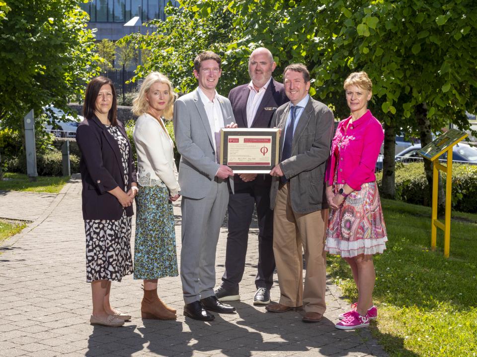 <p>(L-R) at the accreditation presentation at ATU ATU Galway are: Lisa Preston, ATU Galway B Eng Graduate and Manufacturing Engineer at MSA Safety; Ann O’Connell, Head of Funded Projects in Medtech & Engineering, Ibec; Richard Manton, Registrar, Engineers Ireland; Barry Comerford, Advisory Board Member, Freudenberg Medical and Chair of the Consortium; Dr Paul O’Dowd, Head of Manufacturing Engineering Apprenticeship in ATU Galway, the Coordinating Academic Partner in the Consortium and Dr Carine Gachon, ATU Galway School of Engineering</p>
